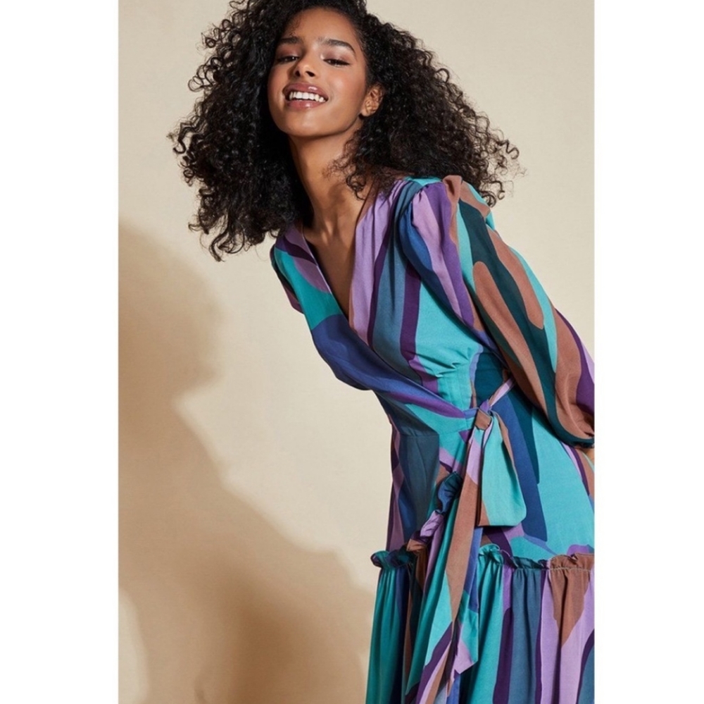 Anthropologie Balloon Sleeve Flowy Maxi Wrap Dress - Picture 5 of 10